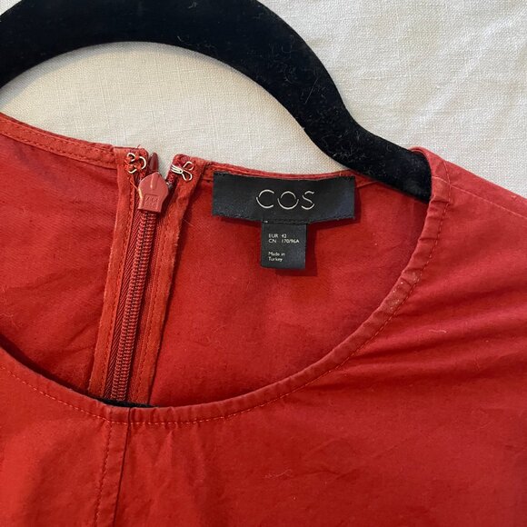 COS Red Long Sleeve Smock Tie-Waist Midi Dress - Size 10 - Picture 5 of 6